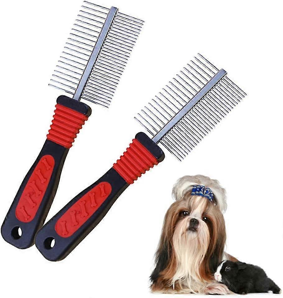 Dog Grooming Comb, Cat Rake Comb Comb With Rounded Metal Double Sided Teeth Brush Flea Comb For Medium And Long Haired Pets Grooming Comb (2pcs)