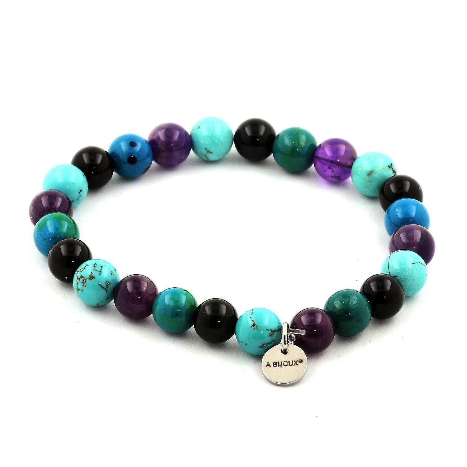 Bracelet Beads Amethyst + Chrysocolla + Black Agate + Turquoise 8 mm