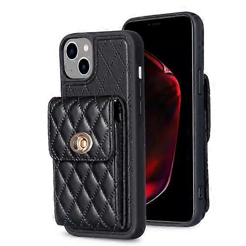For iPhone 15 Vertical Wallet Rhombic Leather Phone Case