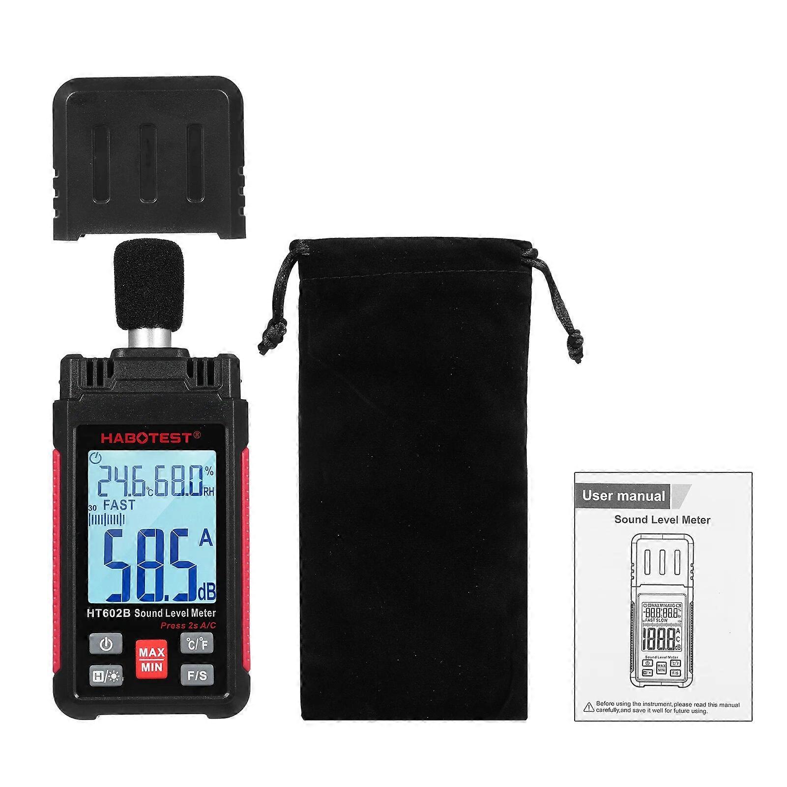 HABOTEST Decibel Meter Digital Sound Level Meter SPL Meter 30-130dB Noisemeter Temperature Humidity Measuring MAX/MIN Data Hold