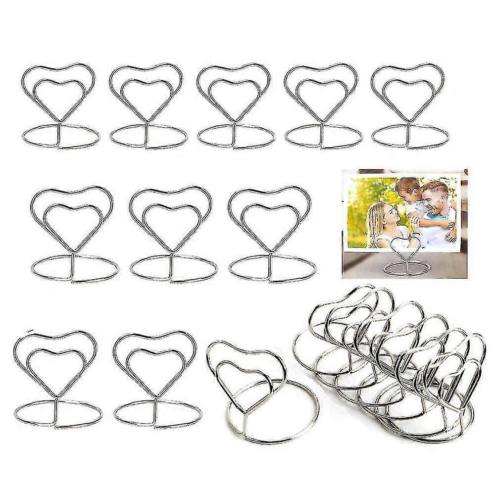 20 Pack Heart Shaped Mini Place Card Holders Table Number Holder Stand Wire Picture Photo Display Holder Memo Clips -Z