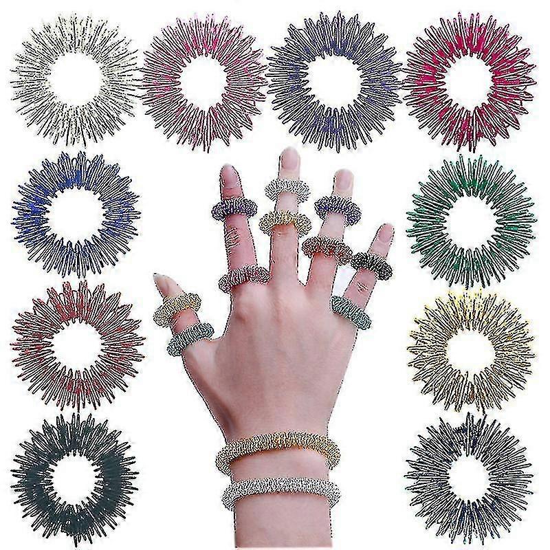 12 قطعة خاتم العلاج بالابر ، حلقات التدليك لحلقة تدليك الإصبع ، حلقة تدليك الإصبع / خاتم العلاج بالابر للأطفال والبالغين ومرضى القلق