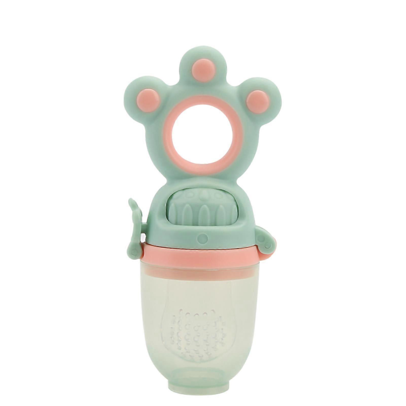 Baby Fruit Rotate Bite Feeder Pacifier Tasteless Silicone Cute Shape Push Feeder for Vegetables Cyan