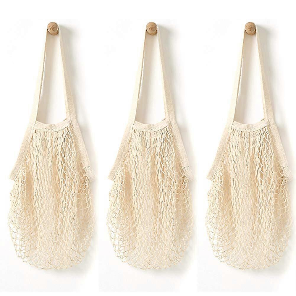 Lot de 3 sacs d'épicerie en filet, portables, réutilisables et lavables, en coton biologique, pour courses