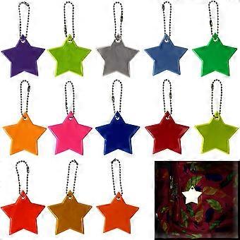 12 Pcs Safety Reflectors Pendants,star Reflective Keychain(random Color)