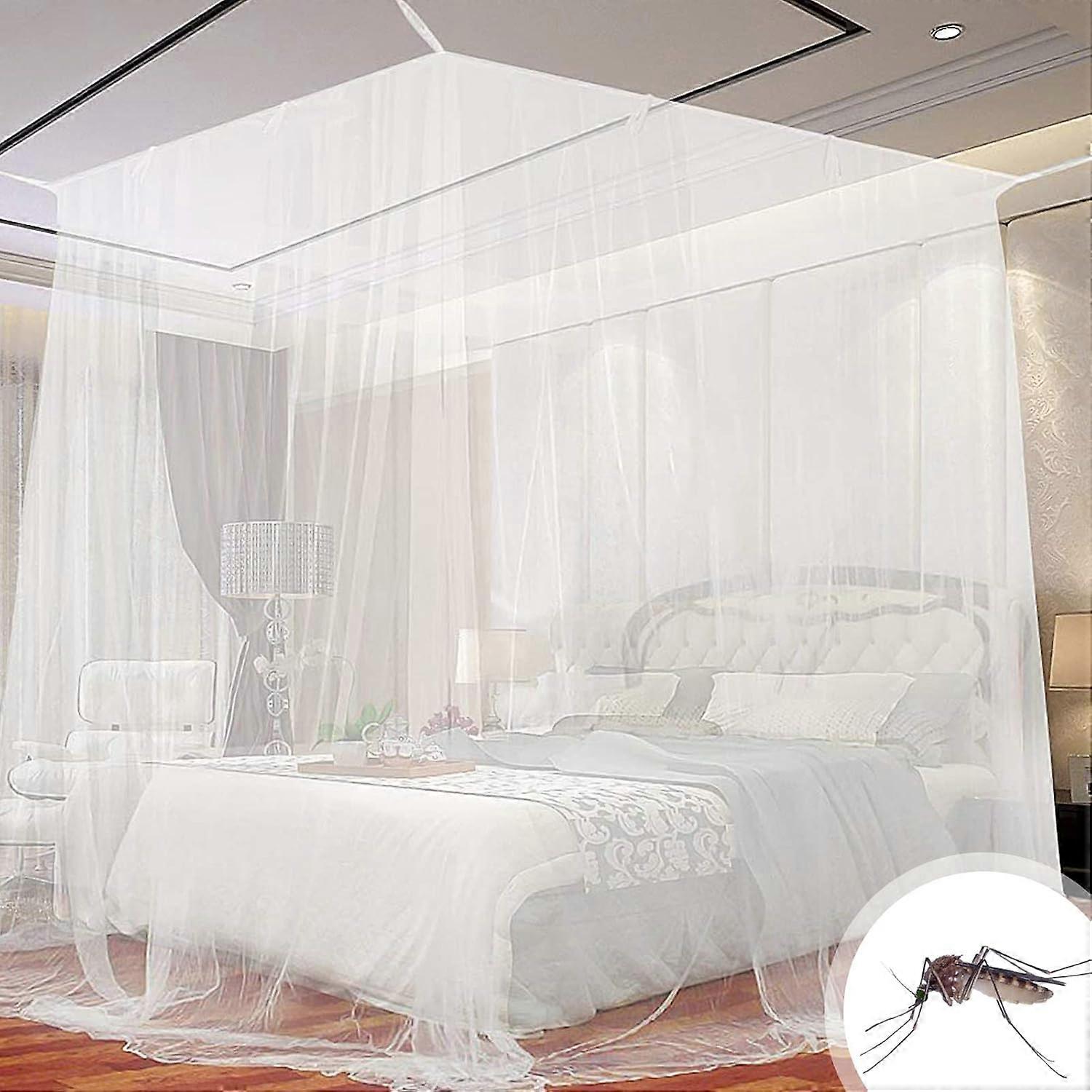 Mosquito Net Bed Square Polyester for Double Bed with Tool to Protect Against Mosquitoes, White (200 x 200 x 180 cm)