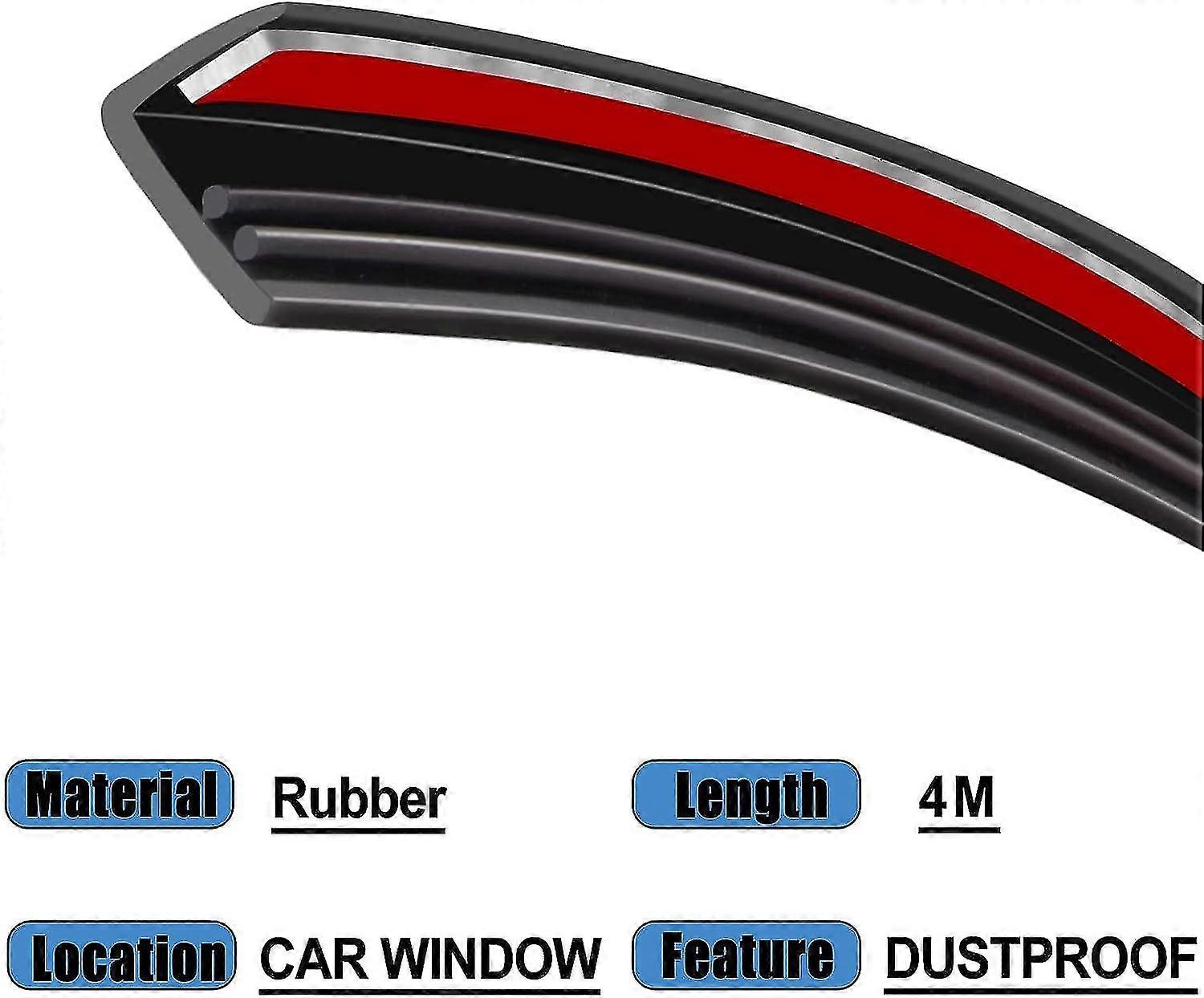 BCSMMCAR 4M Car Side Window Glass Edge Seal Strip - Black Rubber Weather Trim, Universal Fit
