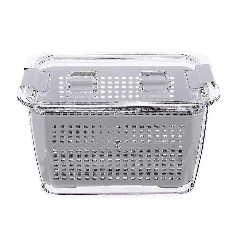 Refrigerator Sealed Storage Box 2 Compartment Transparent Vegetable Drain Box