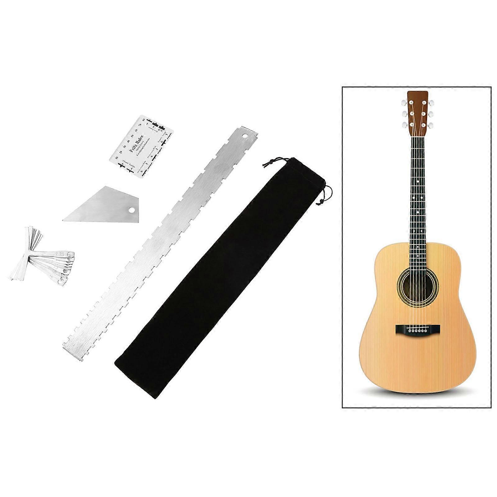 1Set Gitarren-Gitarrenbauer-Messwerkzeug-Kit mit Saitenmechanik Lineal Untersaitenstärke Gitarrenhals gekerbtes Lineal mit gerader Kante