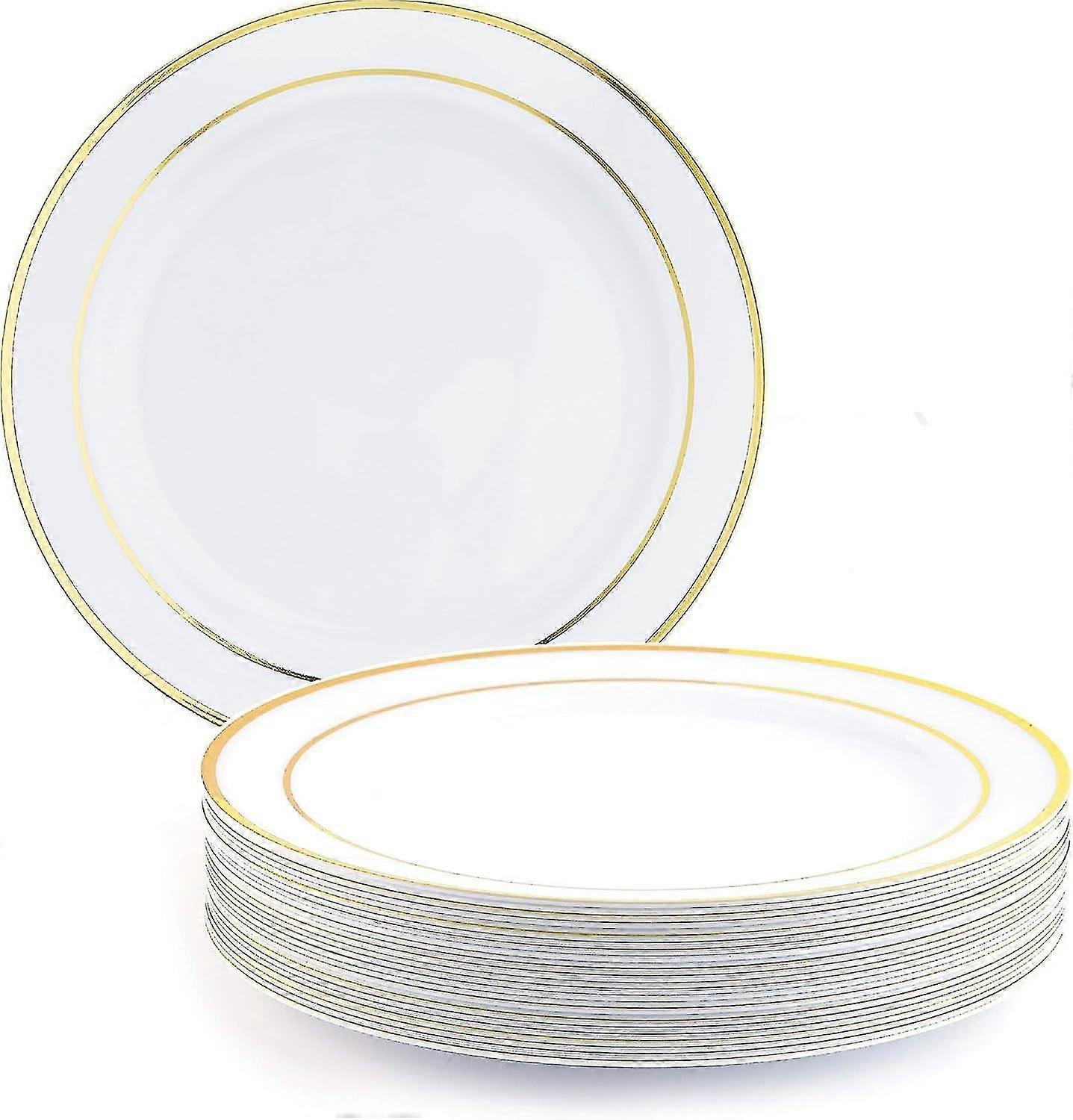 - 25 طبق عشاء بلاستيكي فاخر مع حافة ذهبية ، متعدد الاستخدامات مثالي لحفلات الزفاف وأعياد الميلاد وحفلات الحديقة والمناسبات الخارجية - 26 سم / 10 بوصة