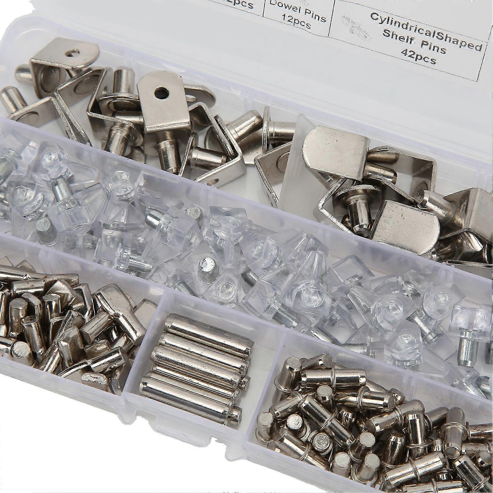160pcs 6 Styles RV Shelf Pins Kit Nickel Shelf Support Pegs Cylindrical Pins Holder L Shaped Bracket for Cabinets