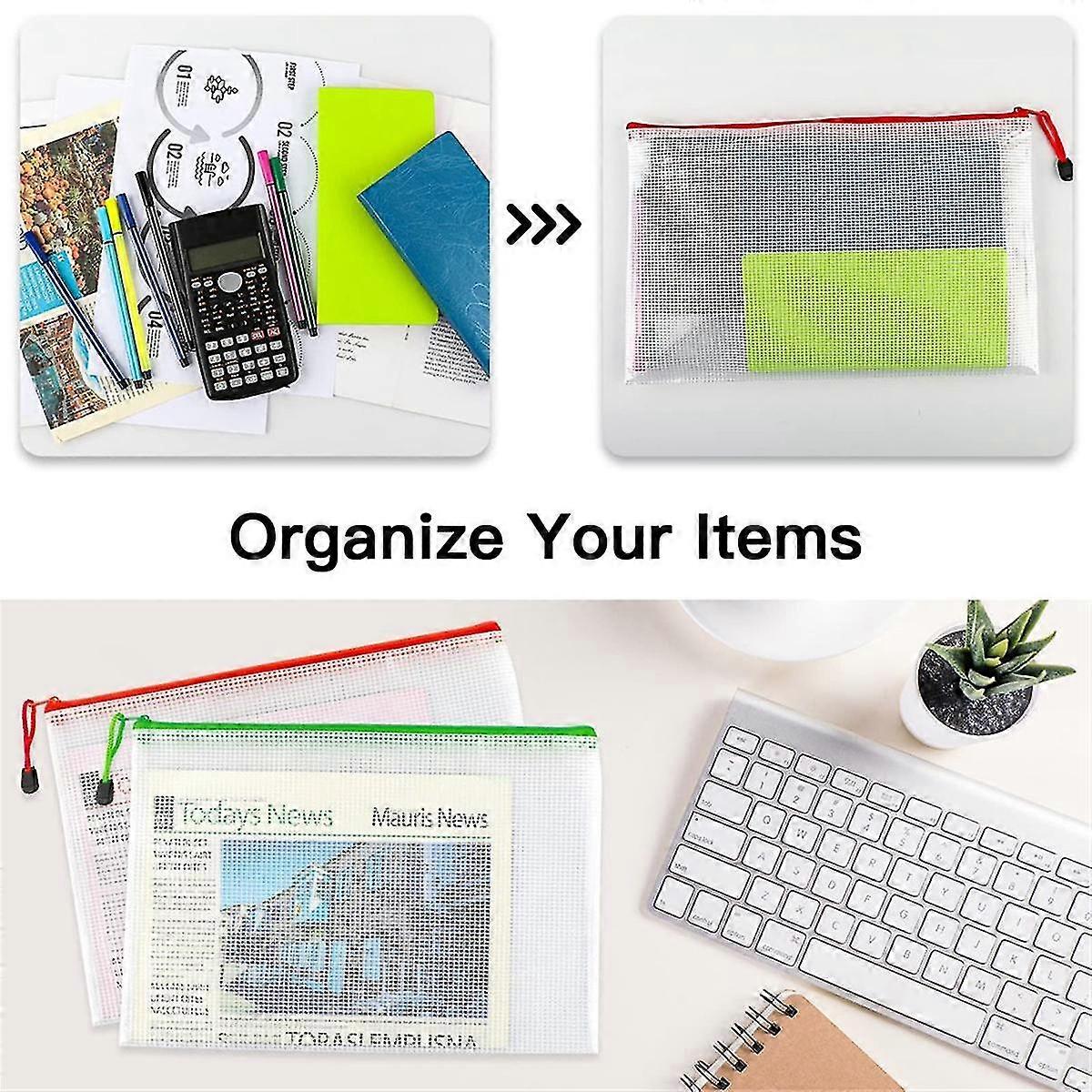 12pcs A4 Zip Folders Mesh Zipper Pouch Document Bag, Plastic Zip File Folders, Letter Size/a4 Size For Office Supplies
