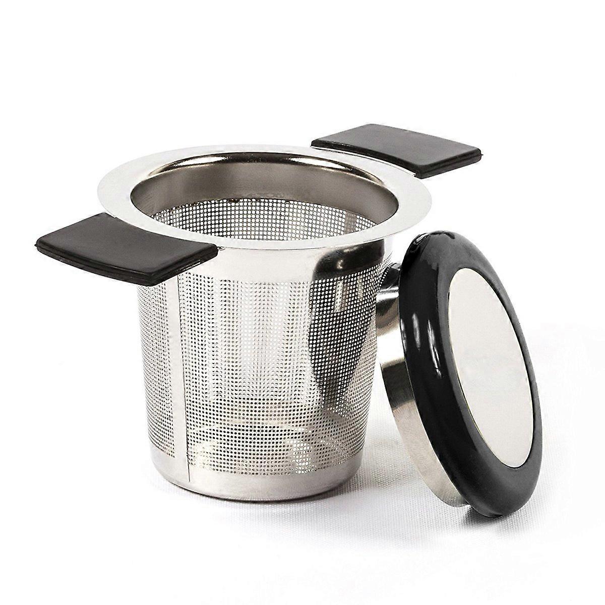 WJTG φίλτρο τσαγιού από ανοξείδωτο χάλυβα φίλτρο τσαγιού εγχυτήρα τσαγιού με λεπτή λαβή σιλικόνης οπών και καπάκι για κούπα