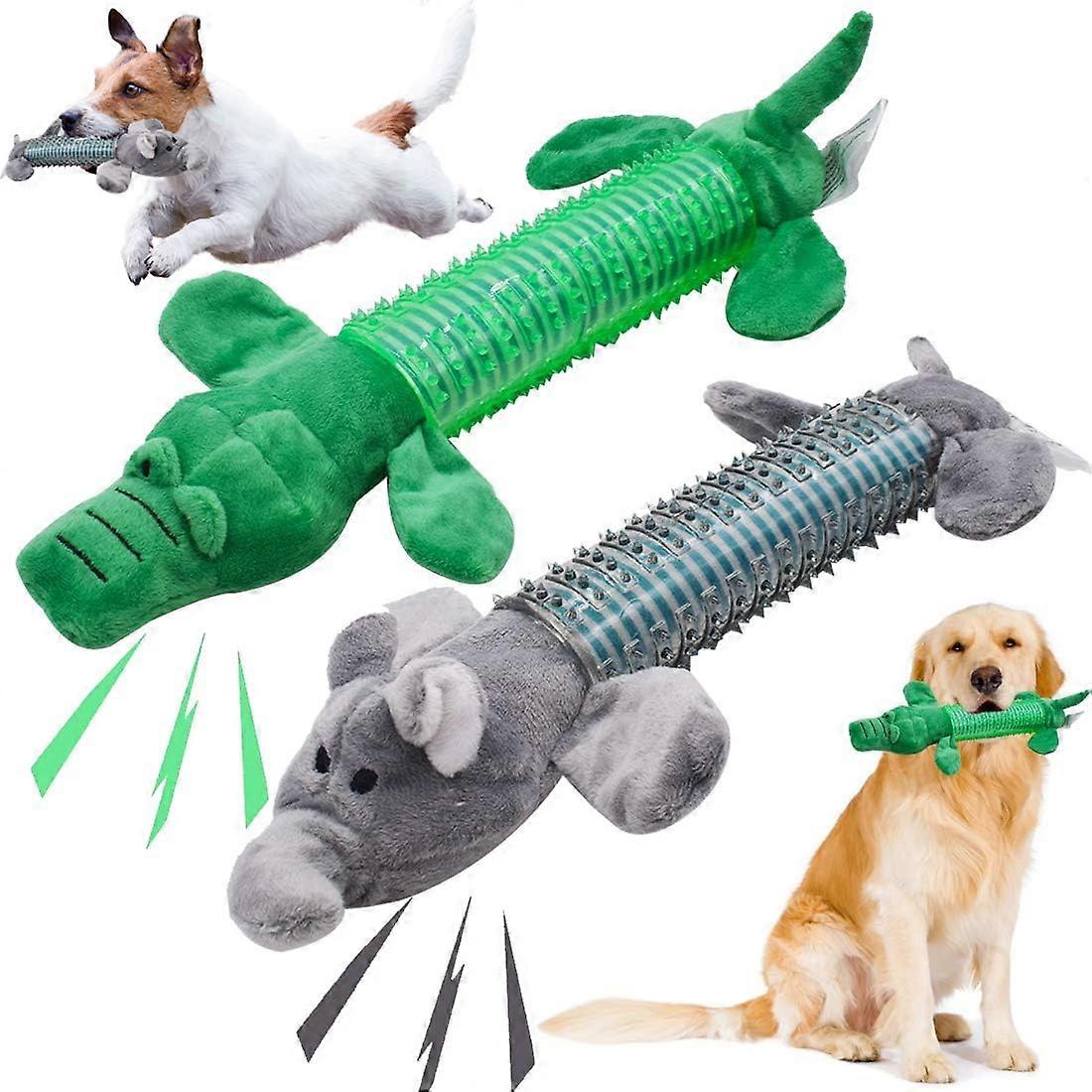 2 Pieces Dog Toothbrush, Dog Chew Toy, Interactive Dog and Pet Toy with Noise, for Small and Large Dogs