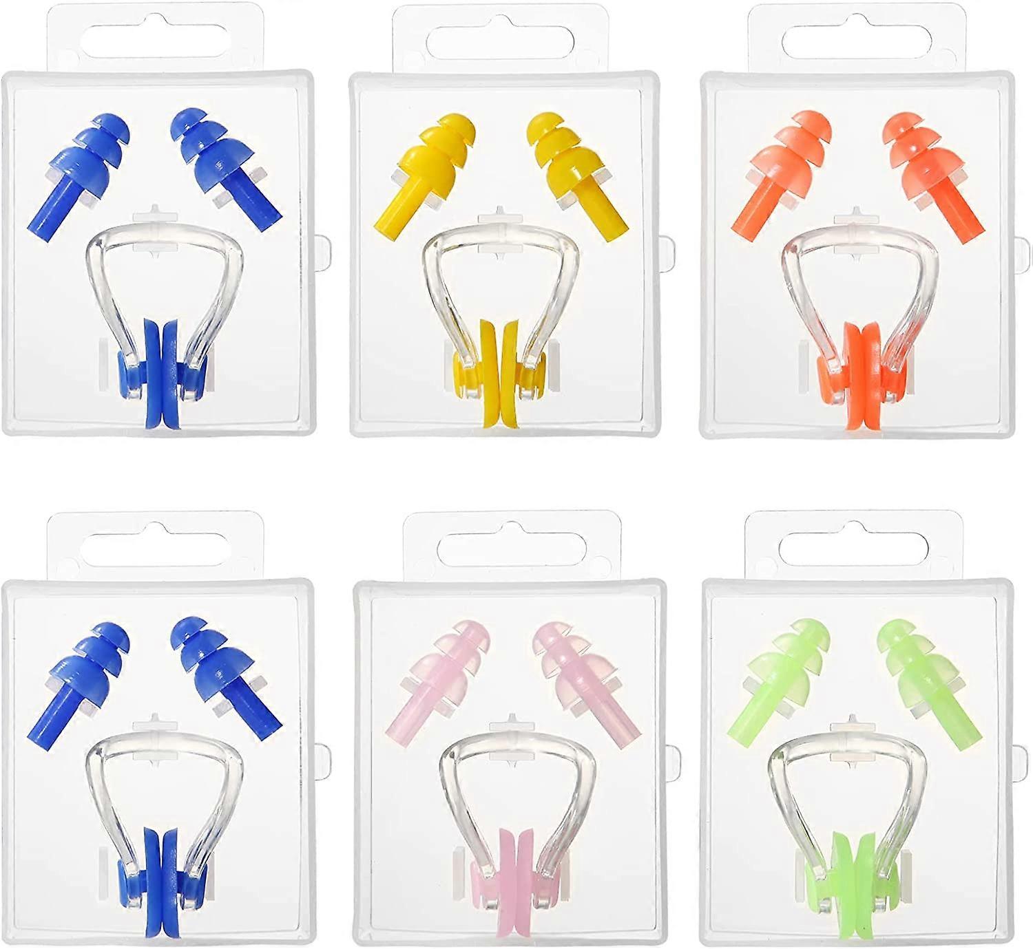 Universal Swimming Earplugs, 6 Pairs of Waterproof Silicone Earplugs with Nose Clip, Swimming Shower Tub and Pool Earplugs (5 Colors/2 Pieces Blue)