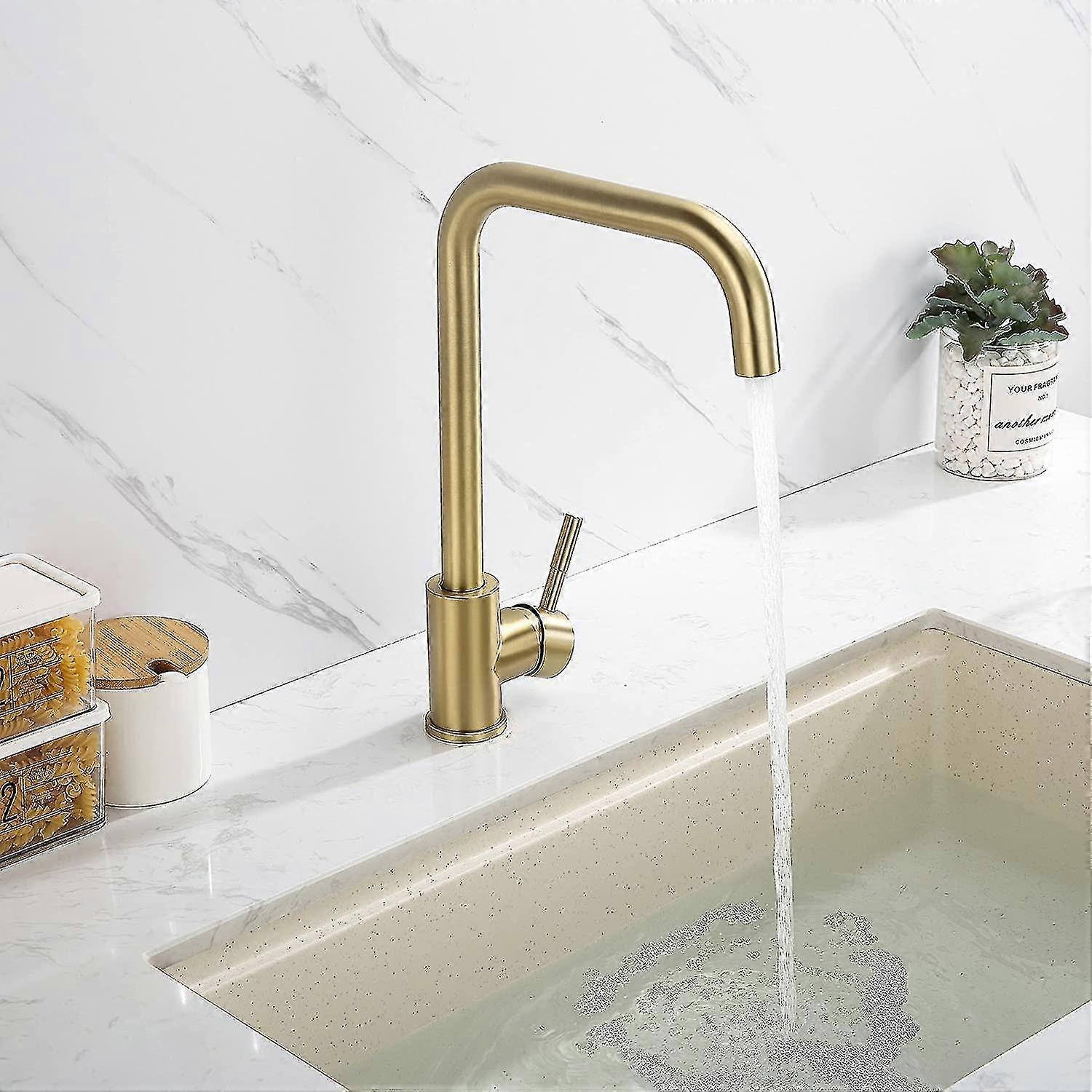 ブラッシュゴールドキッチン7形、360回転式シンクミキサータップ、取り外し可能なエアレーター付き、Sus304スタインル