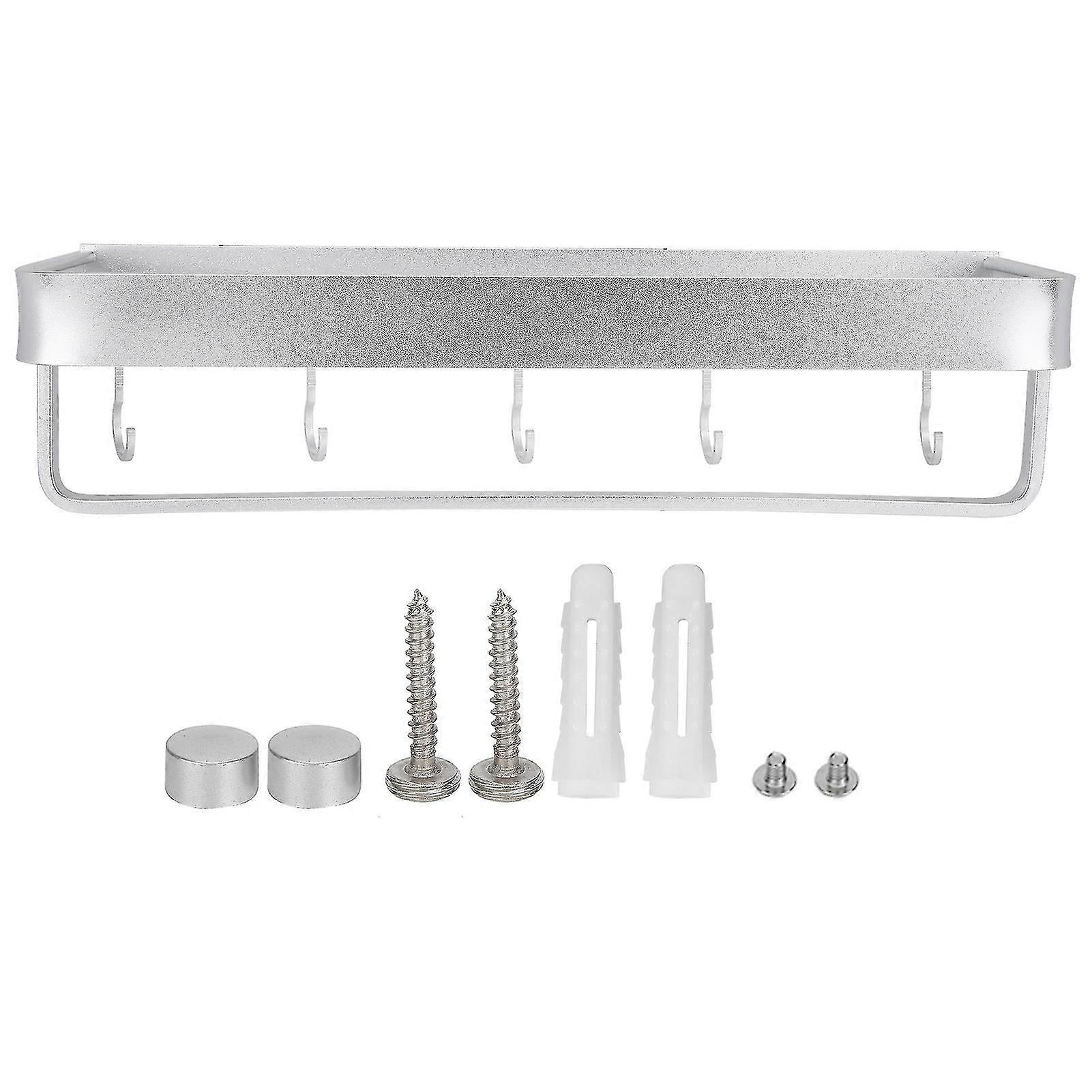 Bathroom Shelf Wall Mount Space Aluminium Shower Single Layer Shelf Shampoo Storage Rack50cm Commodity Shelf With Hanging Rod And Hooks