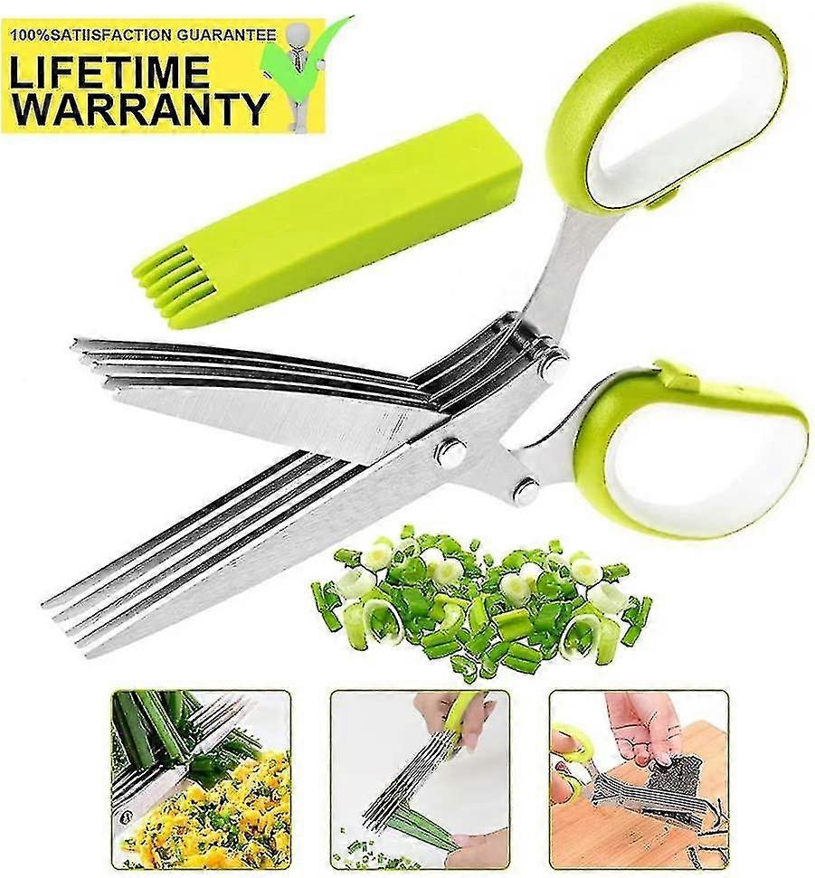 Herb Scissors Set,2-Pack Herb Scissors With 5 Blades And Cover For Cutting Shredded Lettuce, Cilantro Fresh