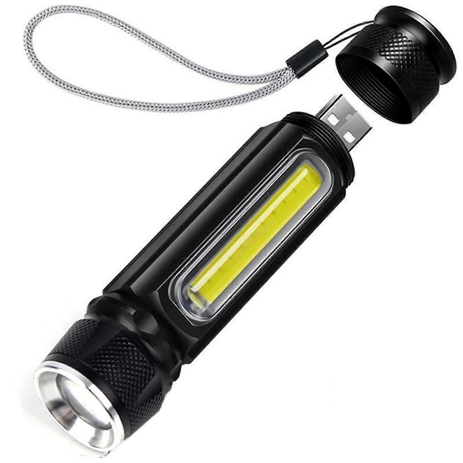 5000LM LED Flashlight T6 COB Zoomable Torch Work Light Tail With Magnet 4 Modes Usb Cable Flashlight