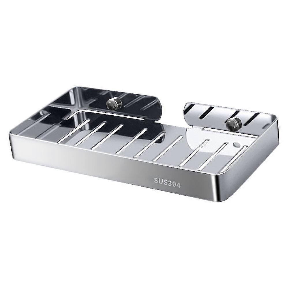 1pc Stainless Steel Soap Box No Punching Soap Holder Draining Soap Dish (silver)