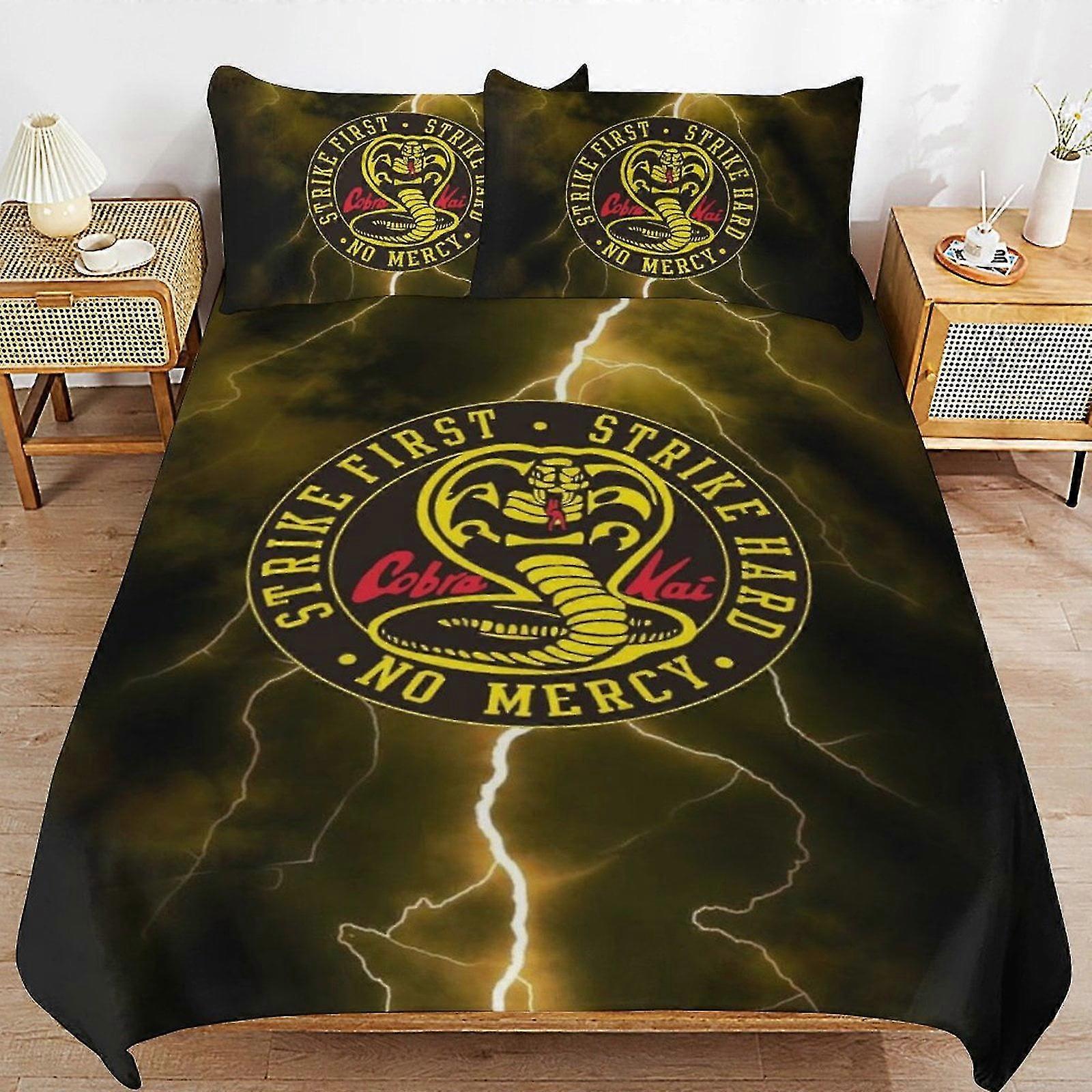 o3816 Lençóis Cobra Kai Conjuntos de Cama Capa de Edredom Conjunto de Edredom Macio Decoração de Cama de Quarto Presentes para Meninos Meninas Adolescentes Crianças 3 Peças com 1 Edredom