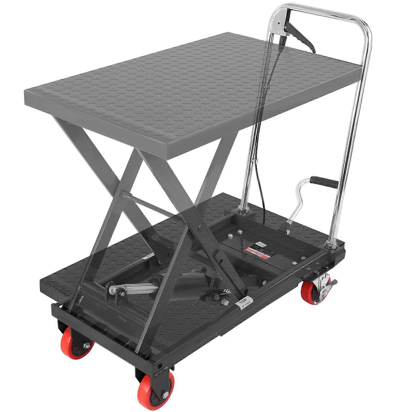 Hydraulic Lift Table Cart, 500lbs Capacity 28.5" Lifting Height,with 4 Wheels and Non-slip Pad, for Material Handling, Black