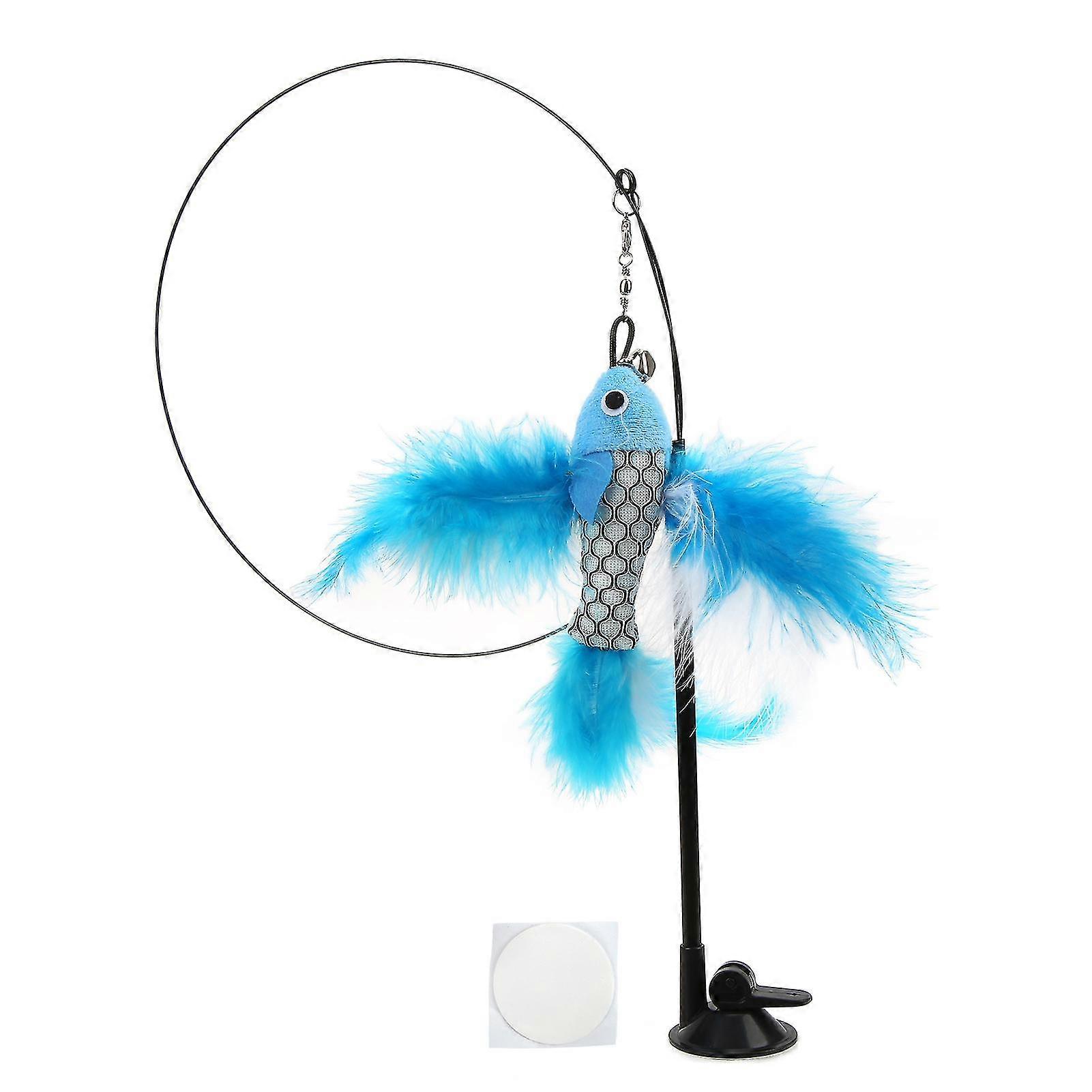 Interactive Cat Feather Wand with Suction Cup and Blue Flying Fish for Fun Playtime