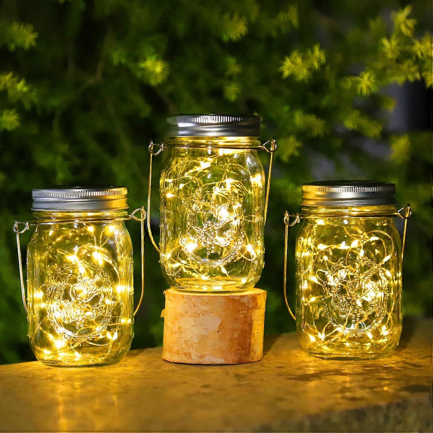 3 Pieces Solar Lanterns Outdoor - 30LED Solar Lights Outdoor Garden, IP65 Waterproof Outdoor Lantern, Mason Jar Solar Hanging Lights for Garden Tree P