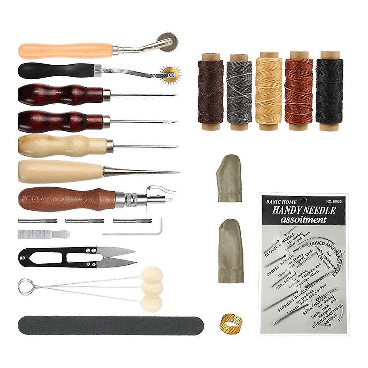 Leather CraftHand Tools Set for Sewing Stitching Stamping Carving Leather Artwork Leather Working Tools Kits
