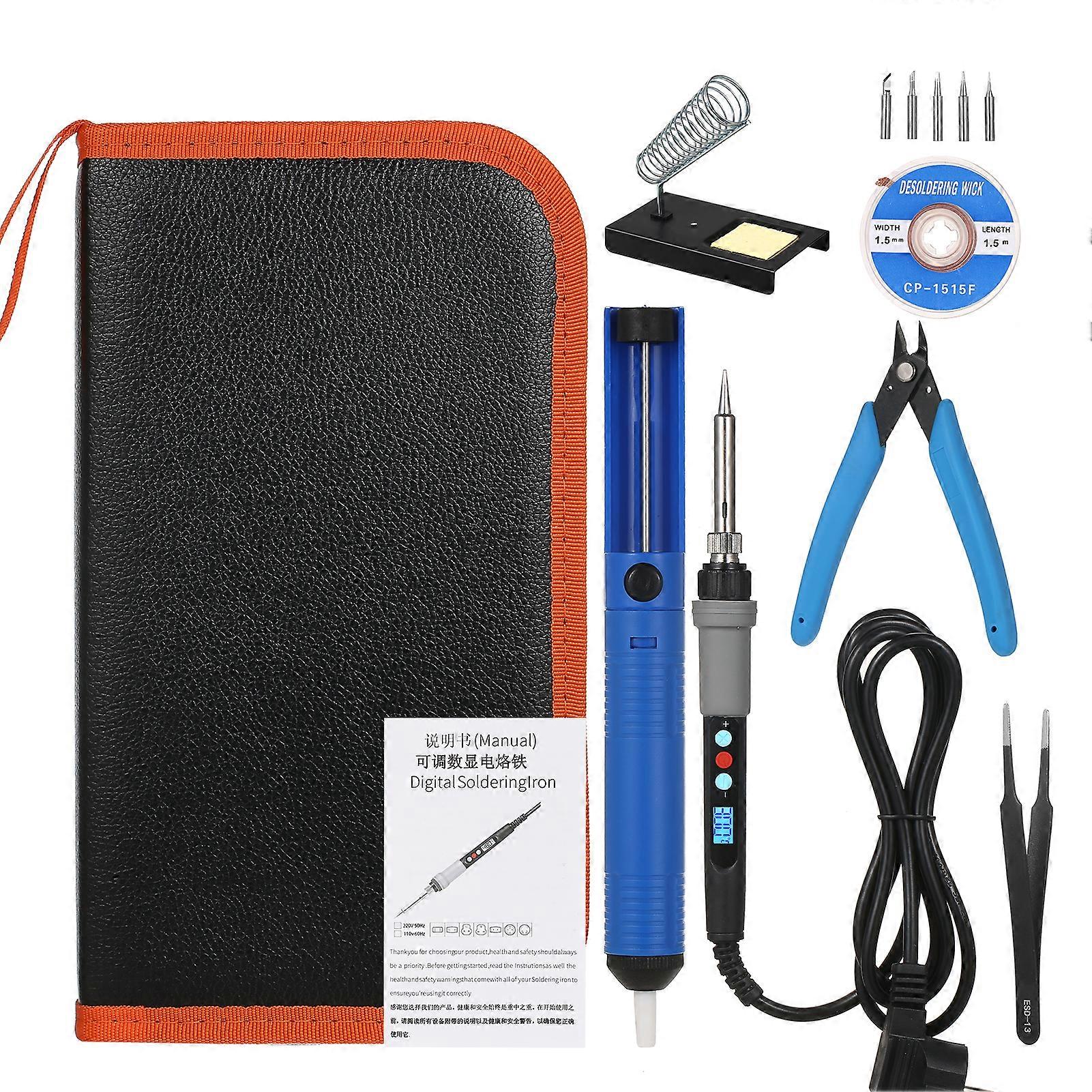 90W Digital Display Soldering Iron, Programmable Digital Temperature Adjustment, Automatic Sleep Internal Heating, Tool Kit Packaging, Large Bracket U