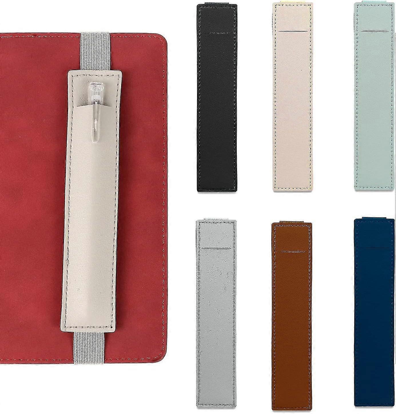 6-Piece Colorful PU Leather Pen Case Set with Elastic Band Closure and Notebook Holder