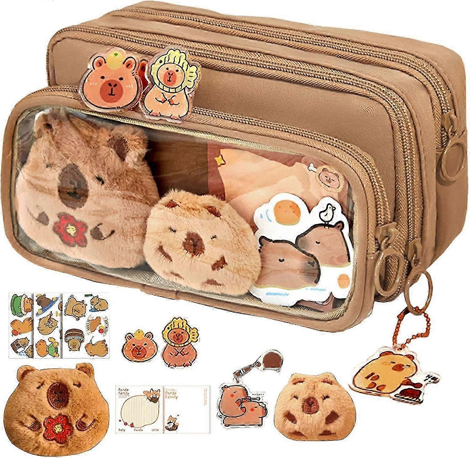 Astuccio in peluche Capybara - Astuccio di grande capacità con 10 scomparti, simpatica borsa per cancelleria per l'ufficio scolastico | IT