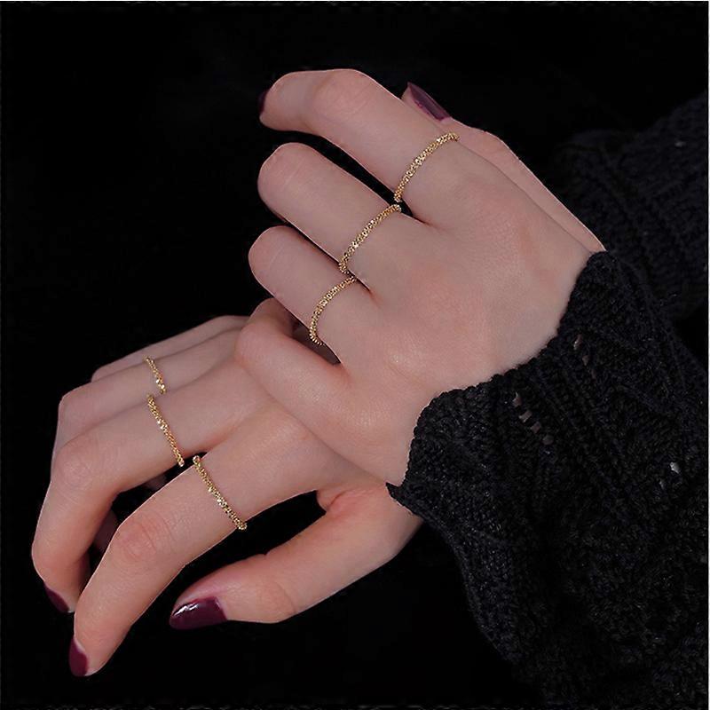 Set of 2 Shiny Gold Rings (Size 6+7) Simple Style Versatile Decoration Small Index Finger Rings Costume Jewelry for Women