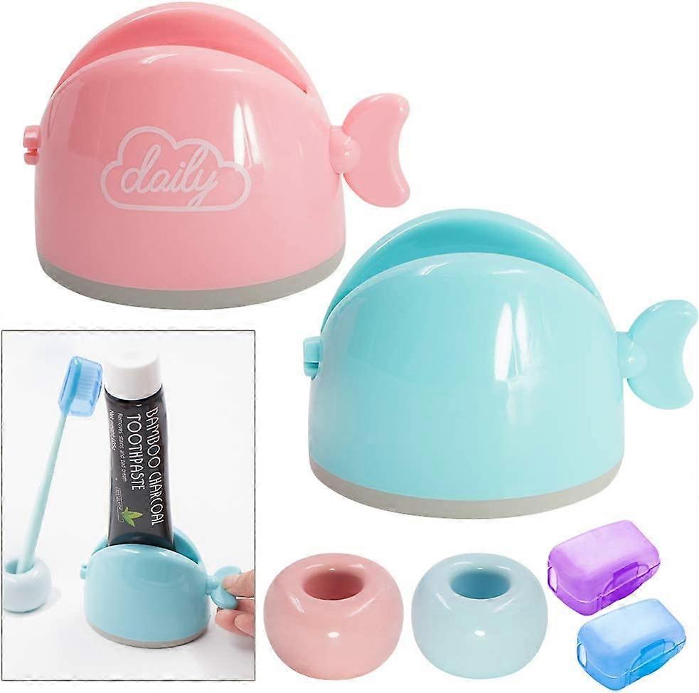 Daily Treasures Toothpaste Squeezer Dispenser Set, 2Pack Rolling Tube Toothpaste Holder Stand