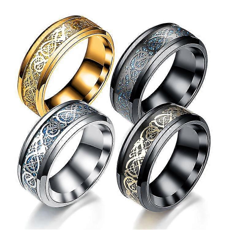 4pcs Men Ring Dragon Pattern Men Ring Stainless Steel Ring, 8mm