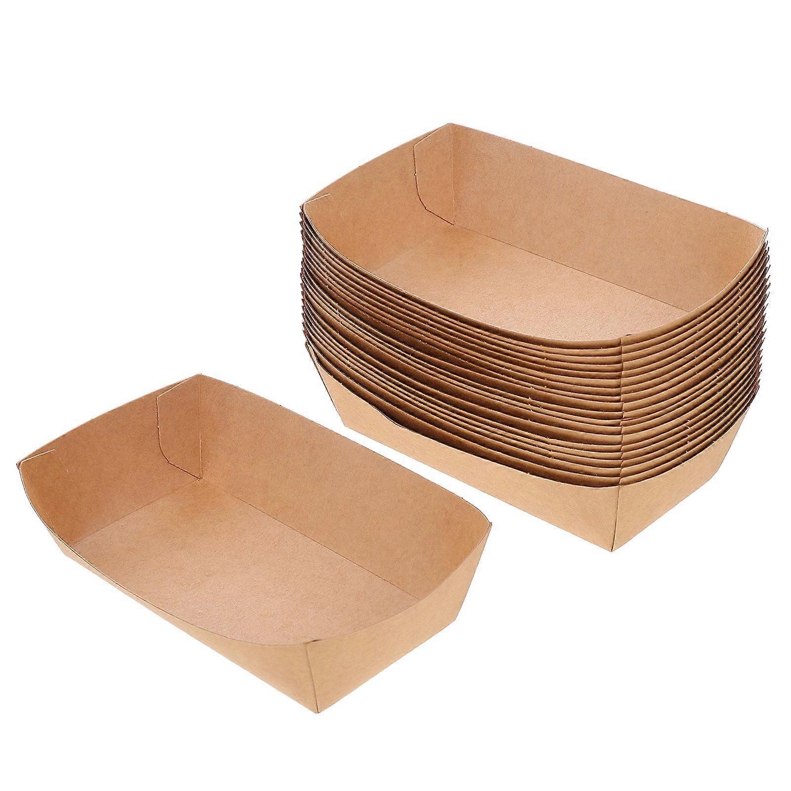 100Pcs One-off Paper Food Holder Trays Oil Proof Snack Containers Hot Dog Tray