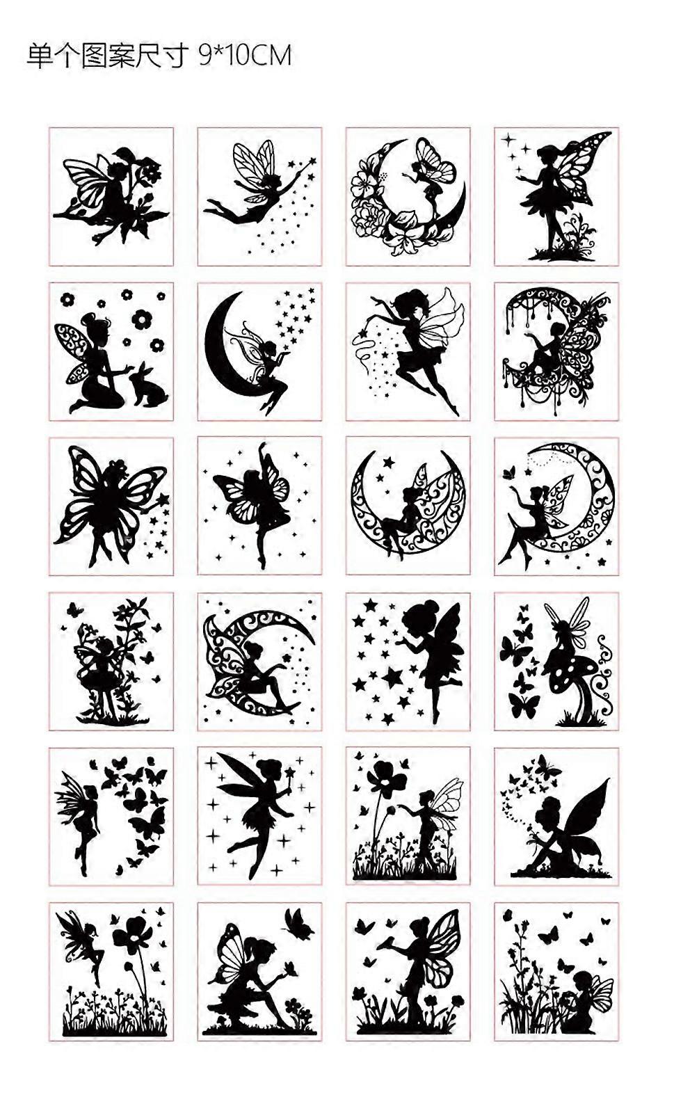 1Set 24Pcs 24 Styles PVC Self Adhesive Stickers Waterproof Embossed Decals for DIY Scrapbooking Card Making Fairy 100x90mm 1pc/style Mixed Color DIY
