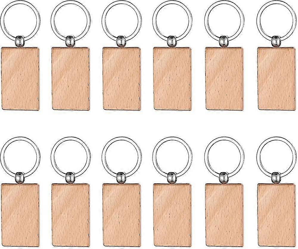 空白木制钥匙环 12 件木制钥匙链 DIY 钥匙链个性化绘画装饰