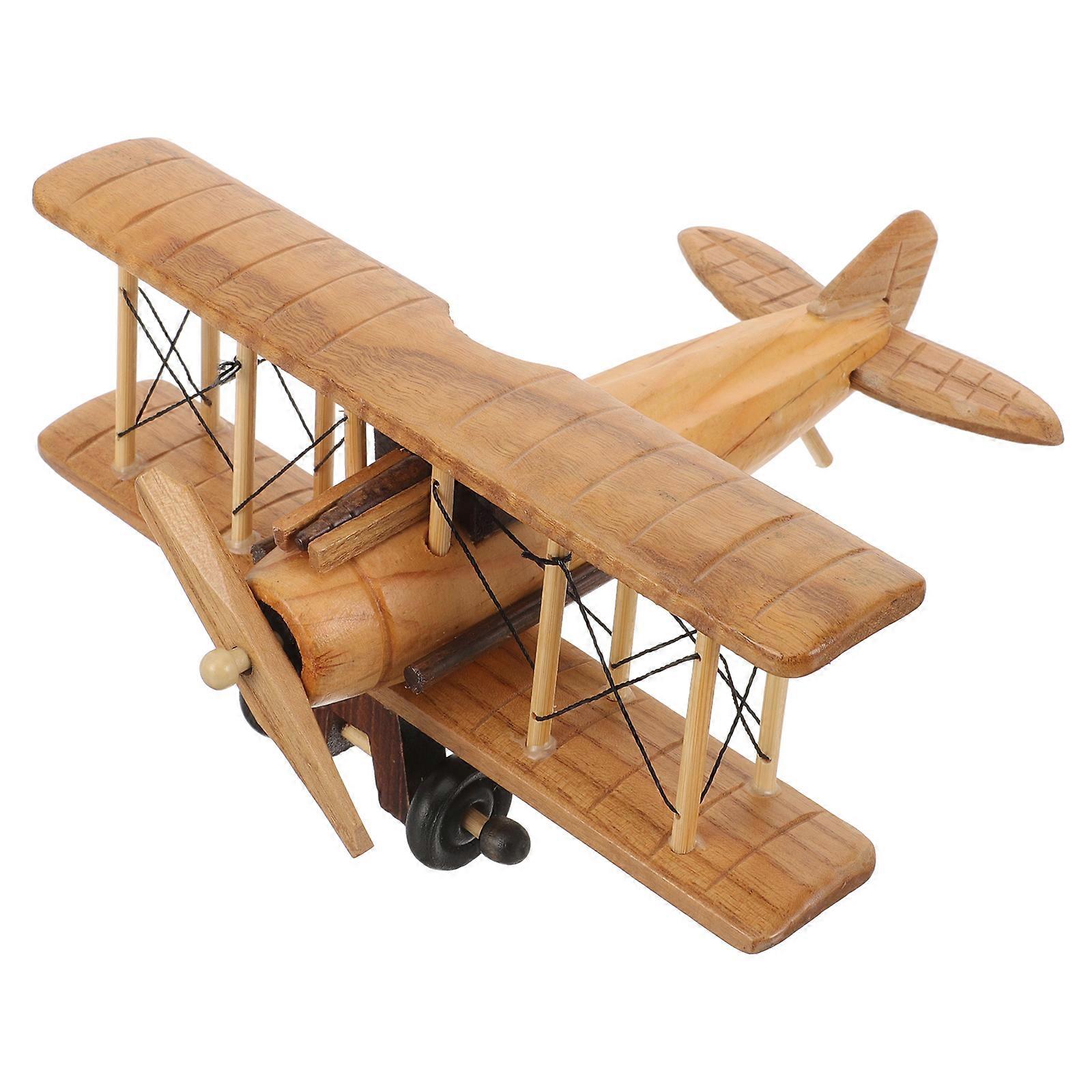 Hand-Crafted Wooden Antique Airplane Model Miniature Airplane Ornament Desktop Decor