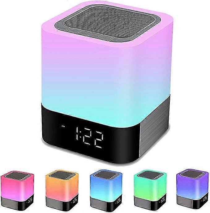 Bedside Lamp with Alarm Clock Bluetooth Speaker, Night Light Bluetooth Speaker Dimmable RGB Color Changing LED Wireless Speaker Mood Light Bedroom Tab