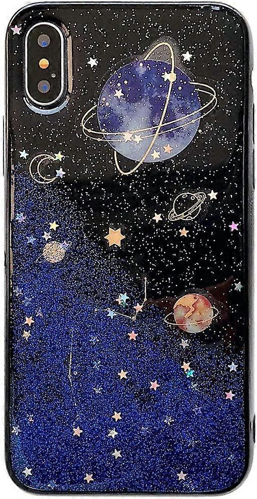 iPhone 8 Plus Case, Bling Planet Glitter Space Sparkle Moon Star Universe Girls' Cover Soft Rubber Silicone Shockproof Protective Galaxy Pattern Cases