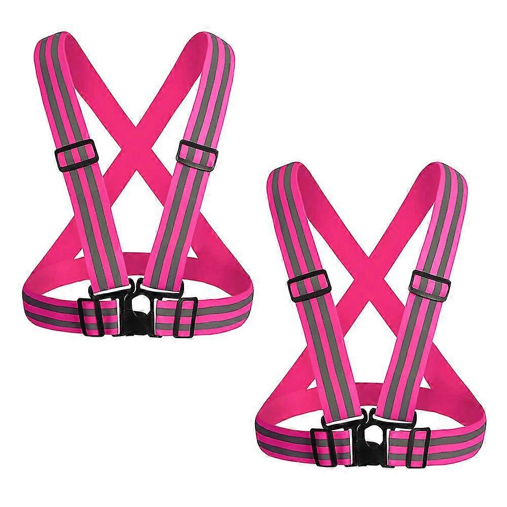 2pcs High Visibility Reflective Safety Vest | Lightweight,adjustable & Elastic | For Jogging,cycling,construction Workers Pink