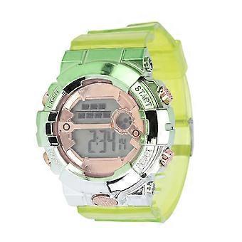 Digital Watch Gradient Color Fashionable Simple Electronic Watch for Students Couple Green Silver