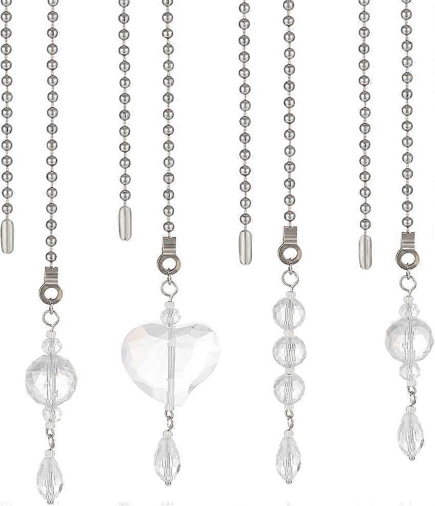 DIY 4Pcs Crystal Ceiling Fan Pull Chain Extenders 14Inch Heart Round Teardrop Suncather Color AB Cristal Glass Pull Chains Extension for Ceiling Fan L
