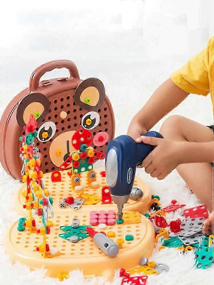 Educational Toy with Drill, 203pcs Wooden Building Block Set