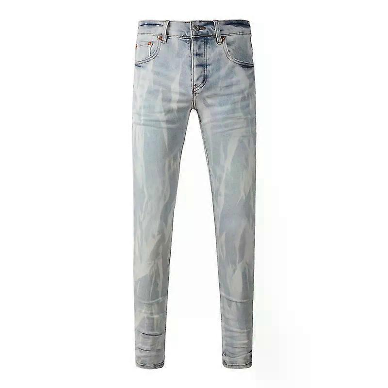 2024 Νέο κατεστραμμένο Scratch Hole Ανδρικό High Street Slim Fit Skinny Γαλάζιο τζιν παντελόνι τζιν
