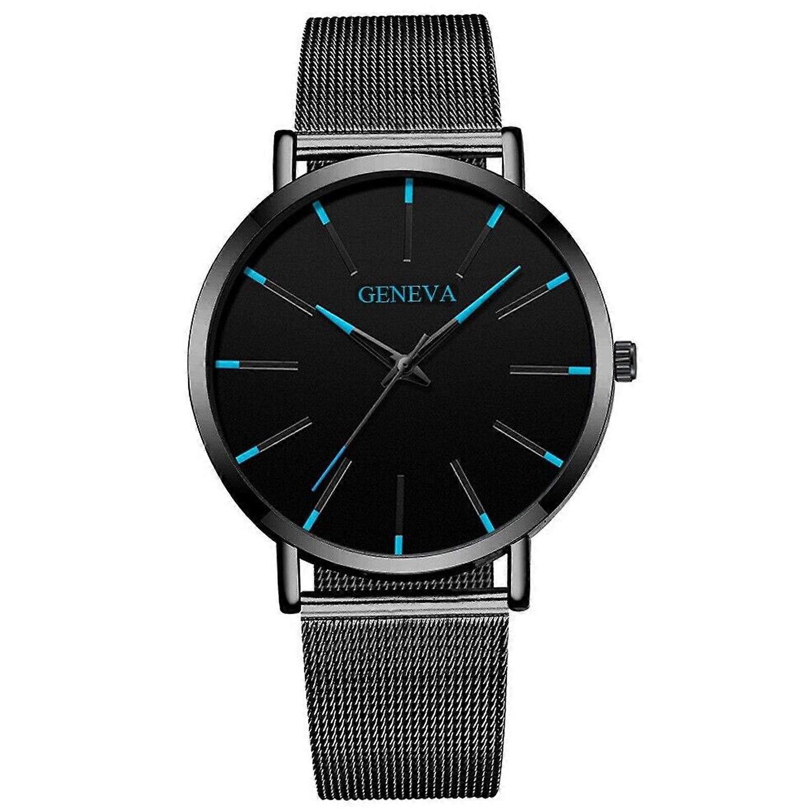 Schwarz-blaue Herrenuhr mit Mesh-Armband