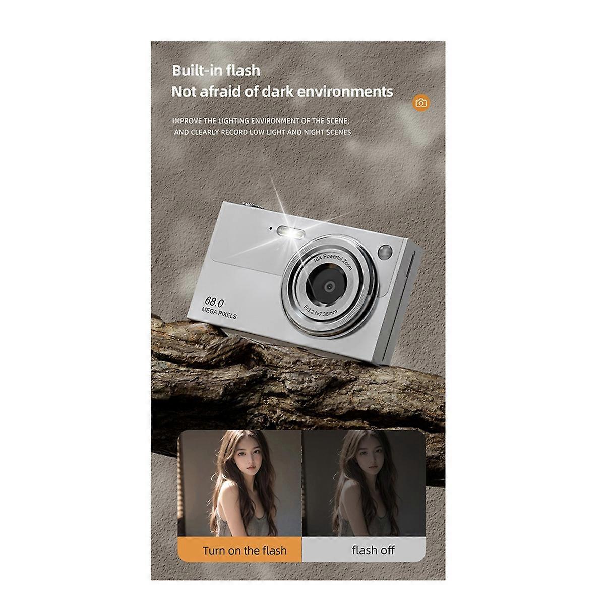 4K Digital Camera WiFi Compact Camcorder 6800W Pixels 16x Zoom Dual Lens Selfie Cam 1080P Autofocus