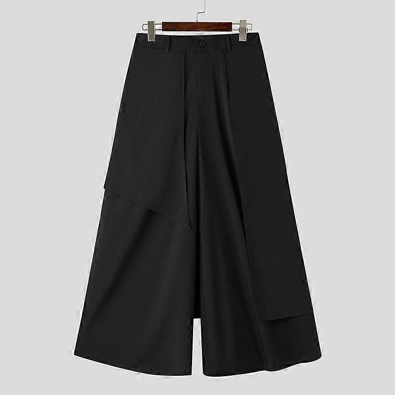 INCERUN Men Irregular Solid Color Hakama Casual High Waist Trousers