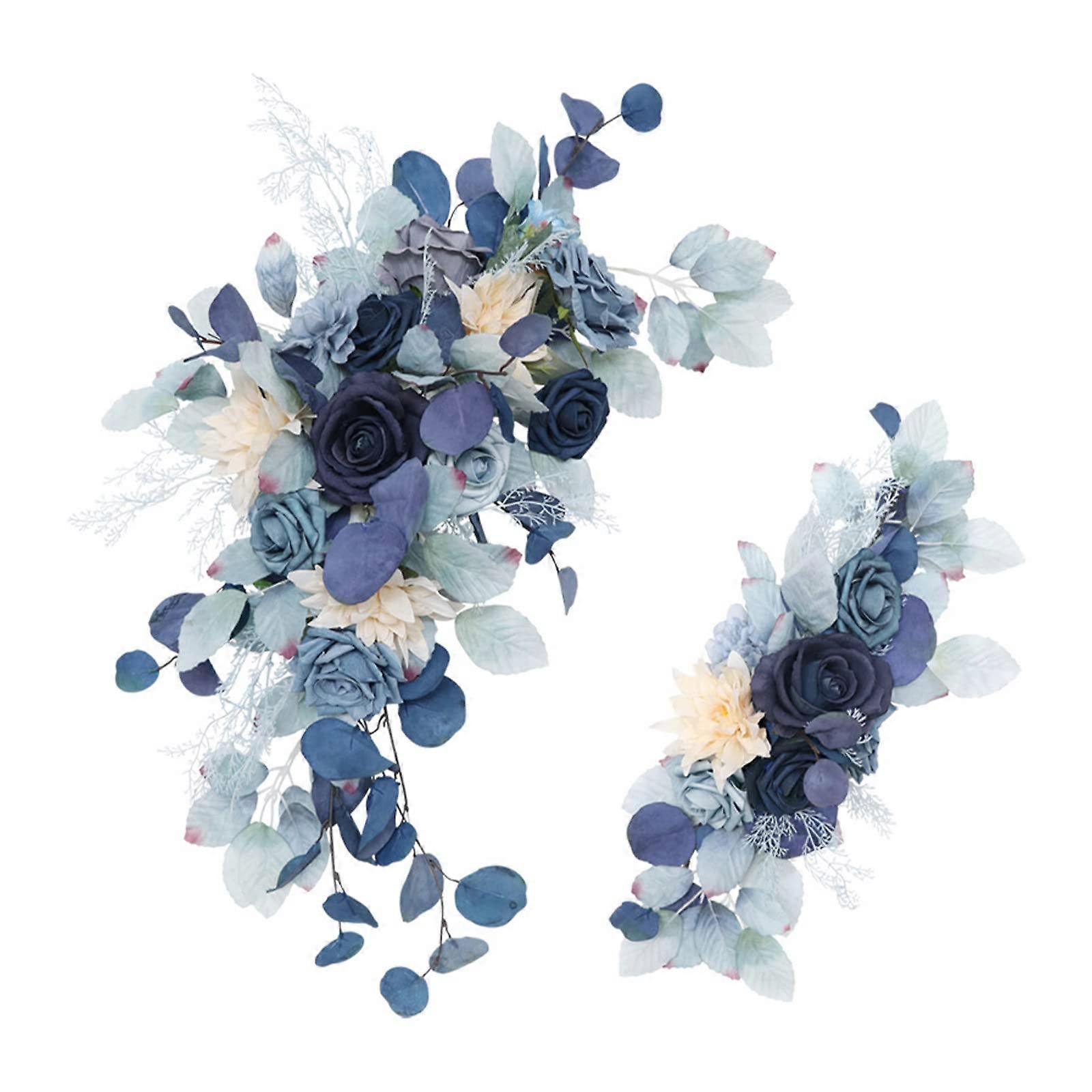 Blue Artificial Floral Swag Set with Rustic Eucalyptus Greenery for Wedding Arch Decor, Sizes 50x20cm & 70x50cm